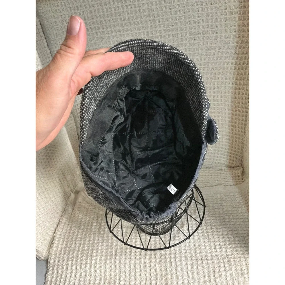 Dark Academia Womens Unbranded Newsboy Cap One Size Grey Tweed Bow Hat